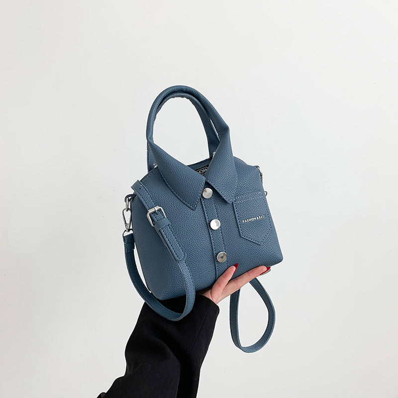 Denim Blue Trendy Shirt-Inspired PU Shoulder Bag | Stylish Handbag with Unique Design Main image