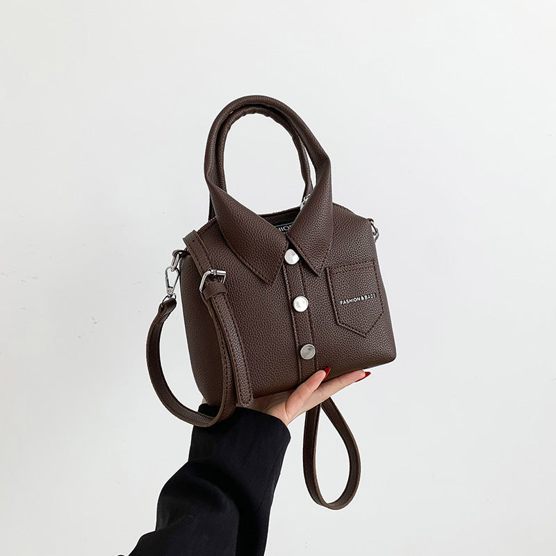 Brown Trendy Shirt-Inspired PU Shoulder Bag | Stylish Handbag with Unique Design Main image