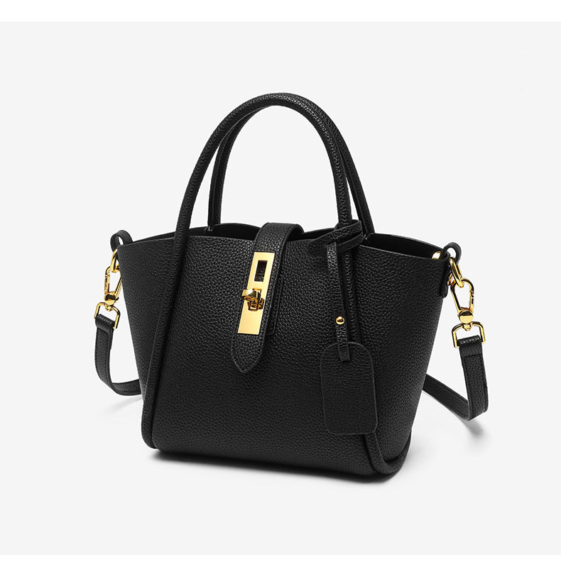 Black Genuine Leather Women's Handbag - Stylish Bucket Bag with Top Handle and Crossbody Strap Secondary image