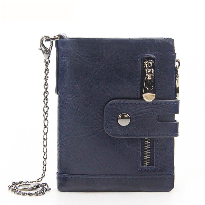 Dark Blue Genuine Leather Tri-Fold Wallet - Fashionable Multi-Card Men's and Women's Wallet Main image