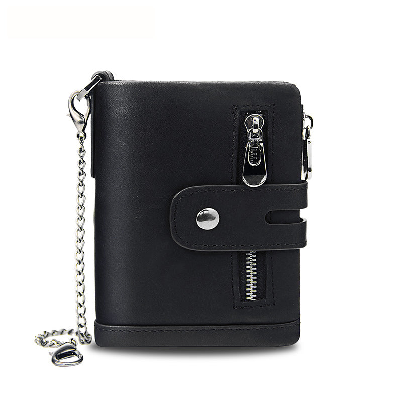Black Genuine Leather Tri-Fold Wallet - Fashionable Multi-Card Men's and Women's Wallet Main image