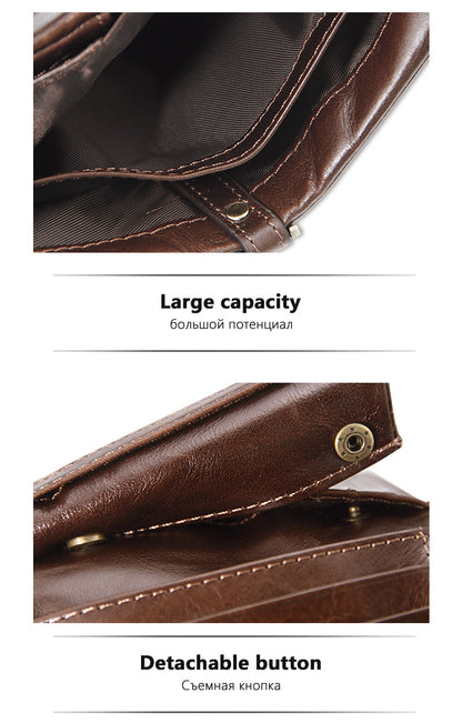 Black Genuine Leather Tri-Fold Wallet - Fashionable Multi-Card Men's and Women's Wallet