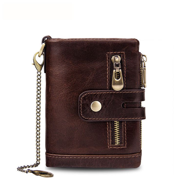Coffee Genuine Leather Tri-Fold Wallet - Fashionable Multi-Card Men's and Women's Wallet Main image