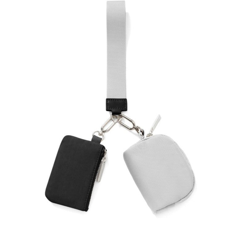 Black And Grey Portable Ladies Wrist Bag - Mini Wallet for Cards, Coins, and Keys, Lightweight and Stylish Organizer, Perfect for Daily Use Main image