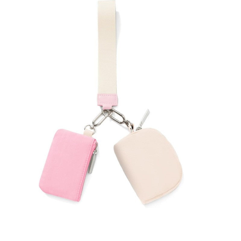 Pink And Off White Portable Ladies Wrist Bag - Mini Wallet for Cards, Coins, and Keys, Lightweight and Stylish Organizer, Perfect for Daily Use Main image