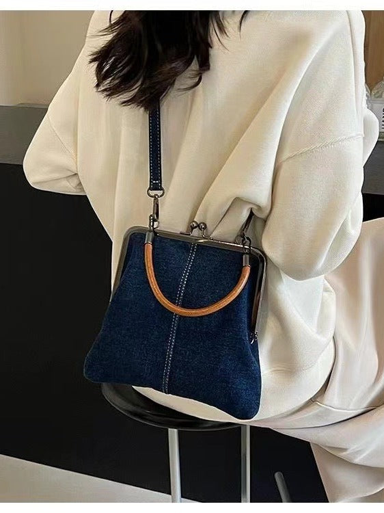 Dark Blue Handmade Denim Patchwork Small Crossbody Bag - Women's Shoulder & Handbag with Vintage Style Main image
