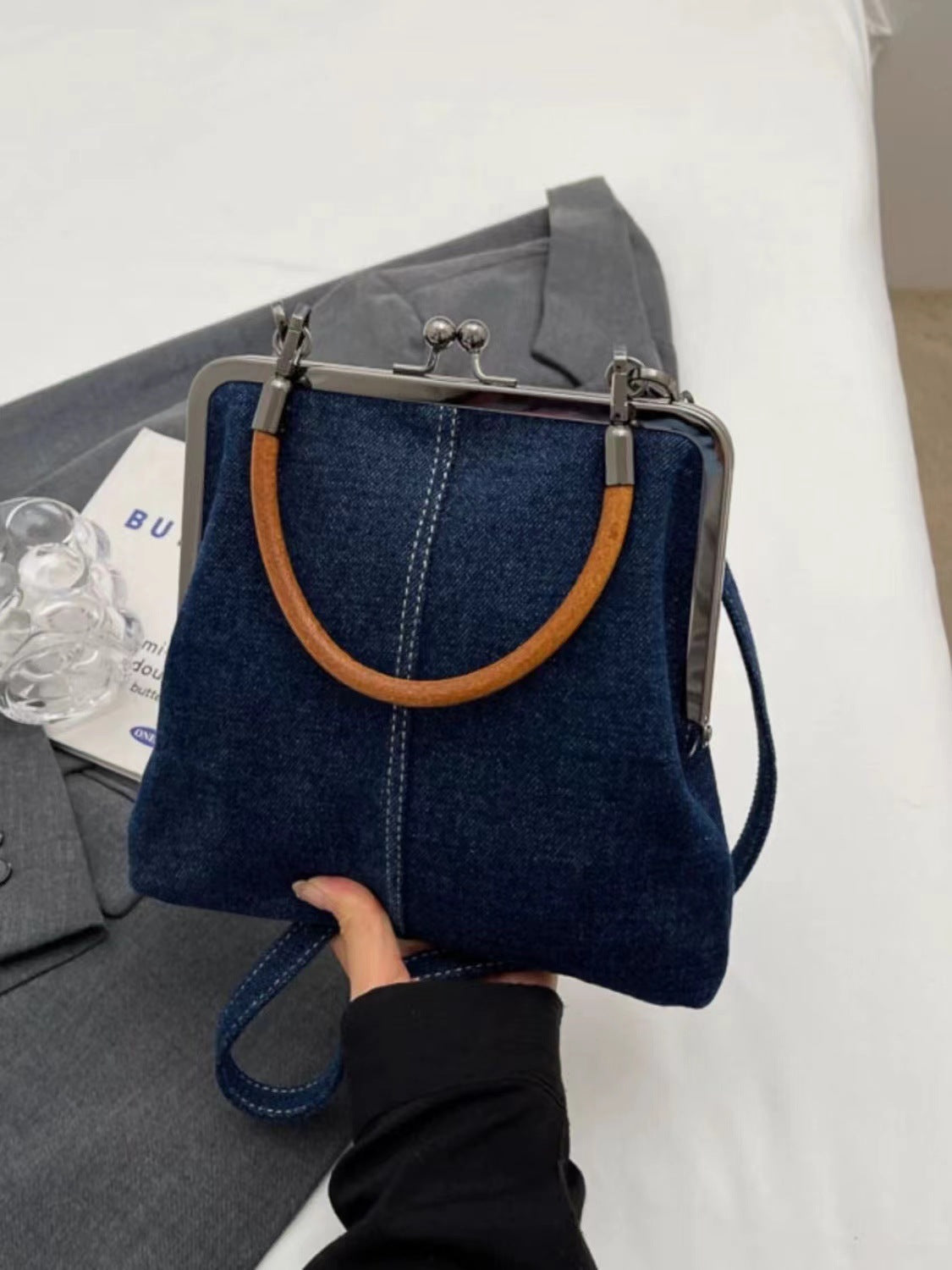 Dark Blue Handmade Denim Patchwork Small Crossbody Bag - Women's Shoulder & Handbag with Vintage Style Secondary image