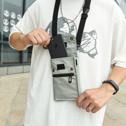 Grey Water-Resistant Nylon Crossbody Phone Bag ��� Compact Travel Wallet & Card Holder for Men and Women(Mobile phones and cards are shooting props, not included)