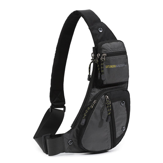Black And Grey Men's Vintage Chest Bag - Multi-functional Waterproof Crossbody Sling Bag for Outdoor Sports