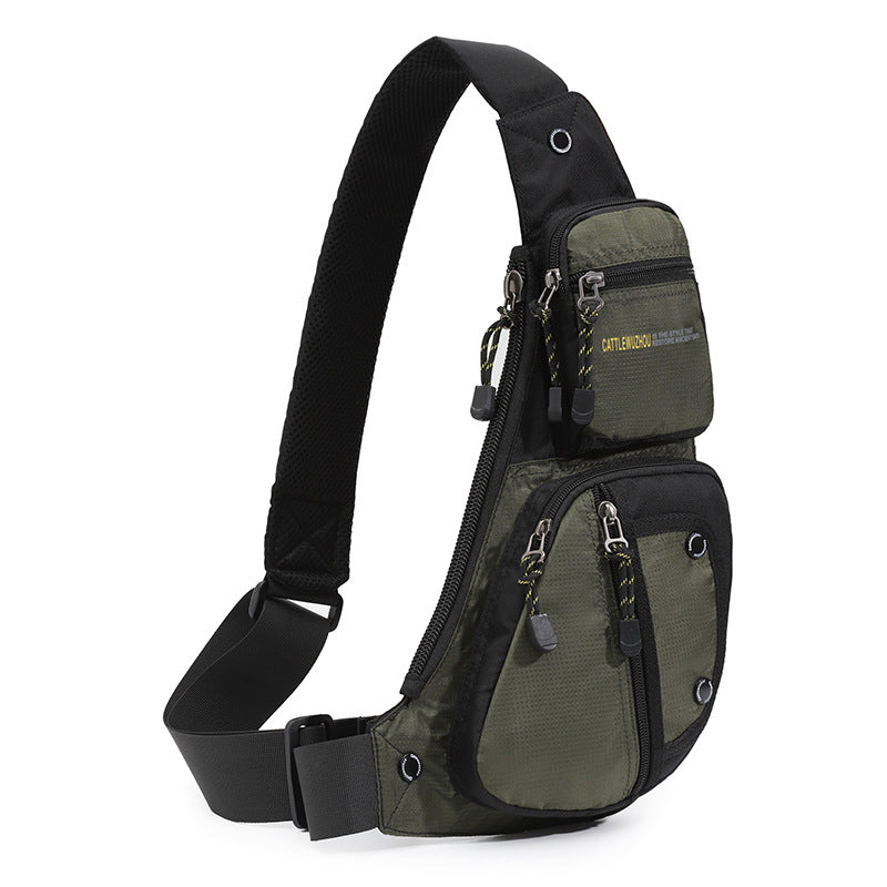 Black And Green Men's Vintage Chest Bag - Multi-functional Waterproof Crossbody Sling Bag for Outdoor Sports Main image
