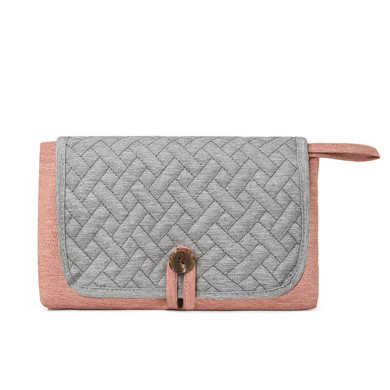 Grey and Pink Patchwork Portable Baby Changing Mat – Waterproof, Foldable, Compact Diaper Pad for Travel & Everyday Use Main image