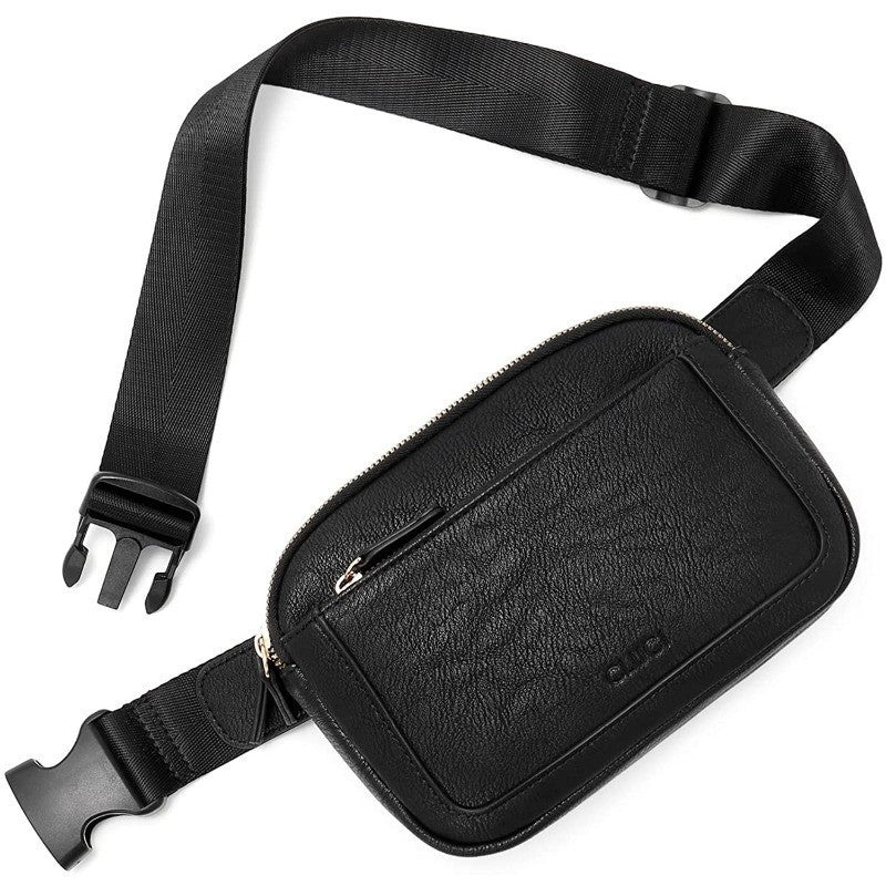 Black Adjustable Waterproof PU Leather Waist Bag ��� Stylish Crossbody Belt Bag for Men & Women
