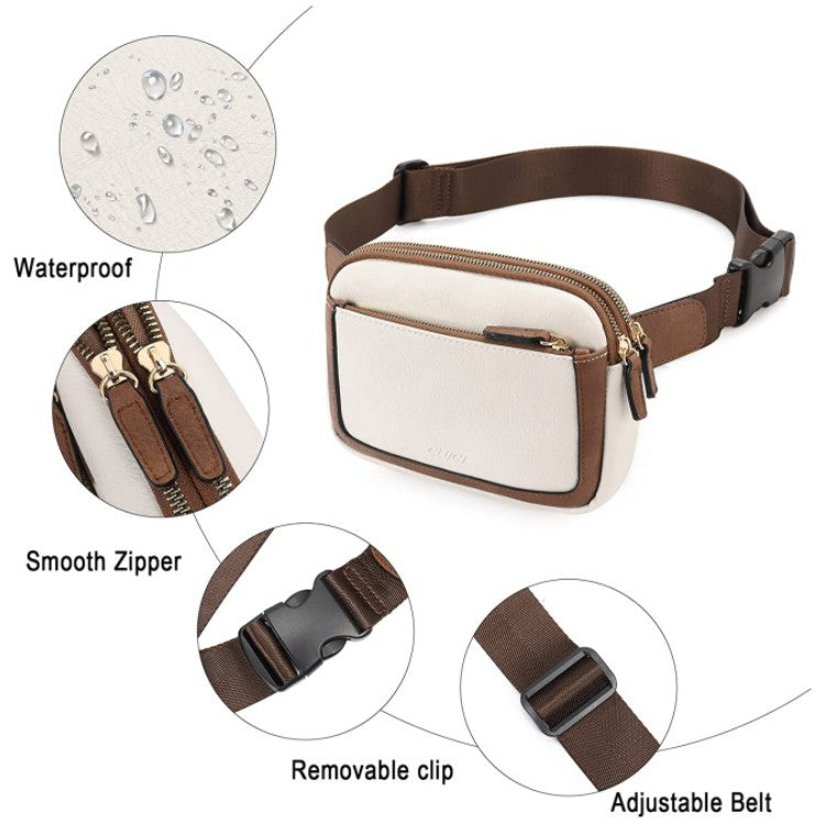 Black And Brown Color Matching Adjustable Waterproof PU Leather Waist Bag - Stylish Crossbody Belt Bag for Men & Women