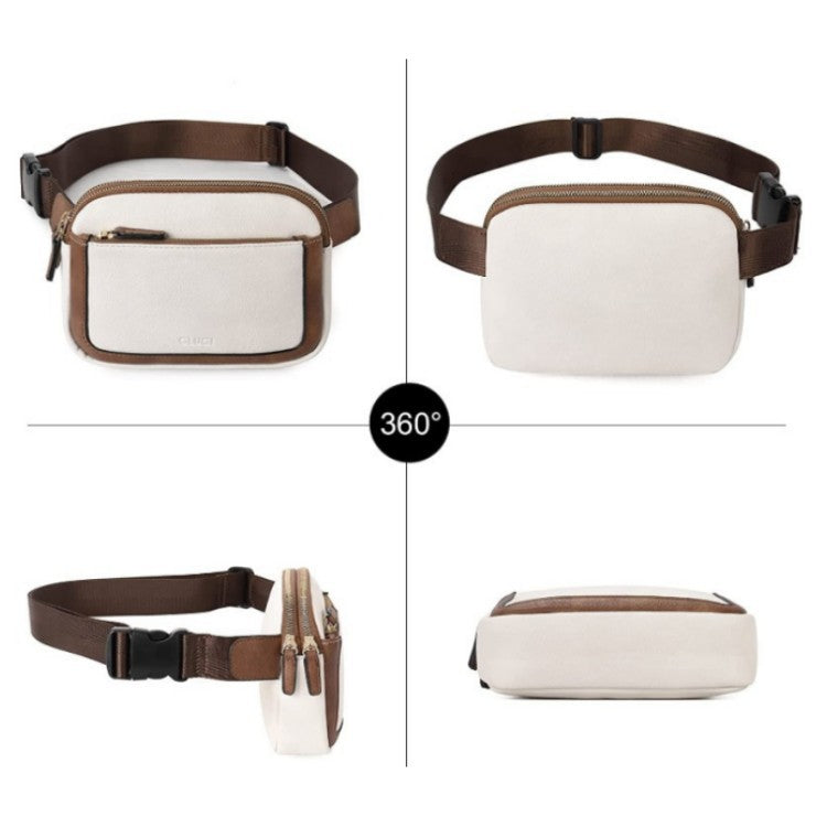 White And Black Color Matching Adjustable Waterproof PU Leather Waist Bag - Stylish Crossbody Belt Bag for Men & Women