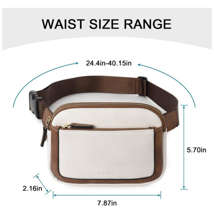 White And Black Color Matching Adjustable Waterproof PU Leather Waist Bag - Stylish Crossbody Belt Bag for Men & Women