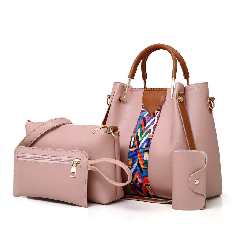 Pink Elegant 4-Piece Women���s Handbag Set ��� Stylish PU Leather Tote, Shoulder Bag, Clutch, and Wallet for Every Occasion