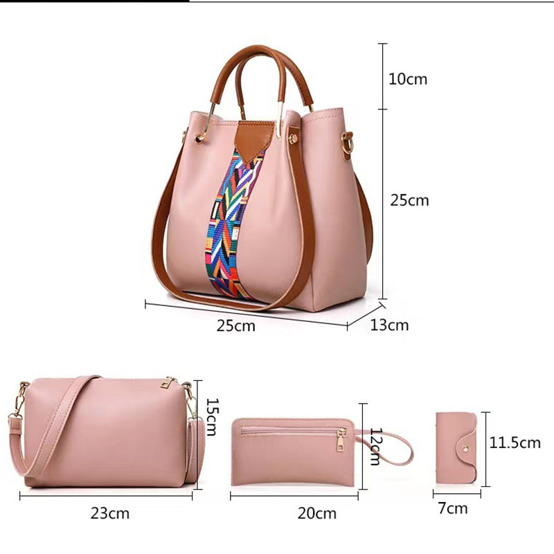 Pink Elegant 4-Piece Women���s Handbag Set ��� Stylish PU Leather Tote, Shoulder Bag, Clutch, and Wallet for Every Occasion