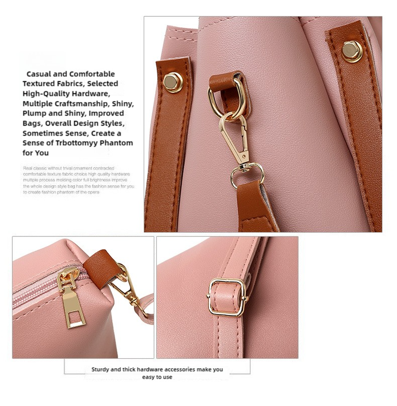 Pink Elegant 4-Piece Women���s Handbag Set ��� Stylish PU Leather Tote, Shoulder Bag, Clutch, and Wallet for Every Occasion
