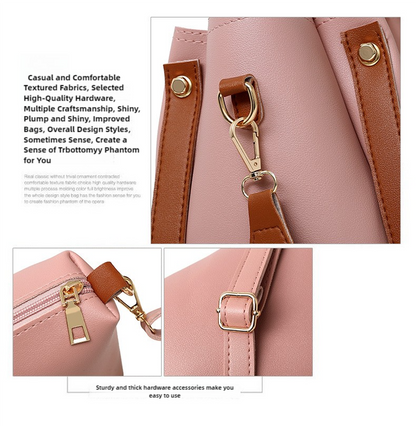 Pink Elegant 4-Piece Women���s Handbag Set ��� Stylish PU Leather Tote, Shoulder Bag, Clutch, and Wallet for Every Occasion