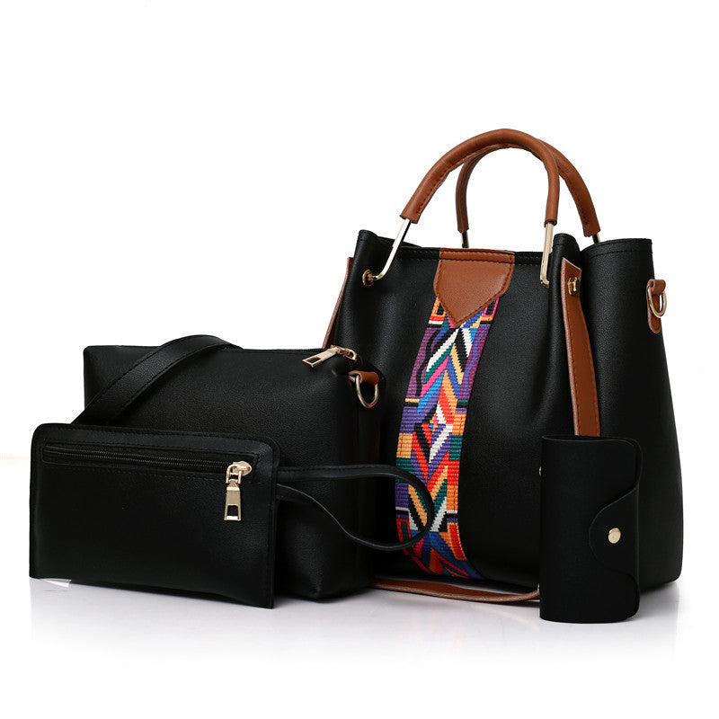 Black Elegant 4-Piece Women's Handbag Set - Stylish PU Leather Tote, Shoulder Bag, Clutch, and Wallet for Every Occasion Main image