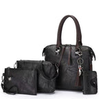 Black 4-Piece Women���s PU Leather Tote Bag Set - Vintage Handbag, Shoulder Bag, Clutch, and Card Holder - Lightweight Design