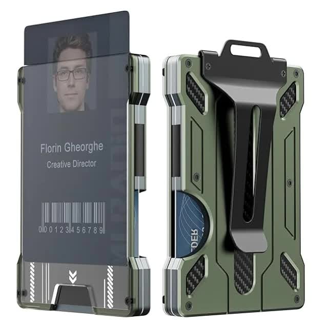 1 Pcs Green Premium RFID Blocking Aluminum Alloy ID Badge Holder with Transparent Card Slot & Money Clip Main image