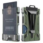 1 Pcs Green Premium RFID Blocking Aluminum Alloy ID Badge Holder with Transparent Card Slot & Money Clip