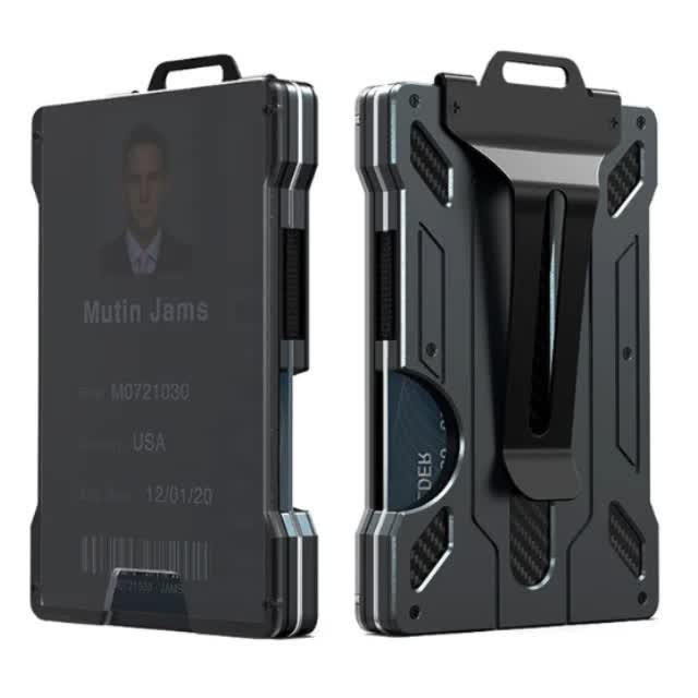 1 Pcs Black Premium RFID Blocking Aluminum Alloy ID Badge Holder with Transparent Card Slot & Money Clip Main image
