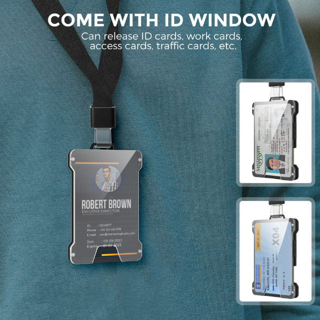 1 Pcs Black Premium RFID Blocking Aluminum Alloy ID Badge Holder with Transparent Card Slot & Money Clip Secondary image