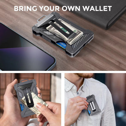 1 Pcs Black Premium RFID Blocking Aluminum Alloy ID Badge Holder with Transparent Card Slot & Money Clip