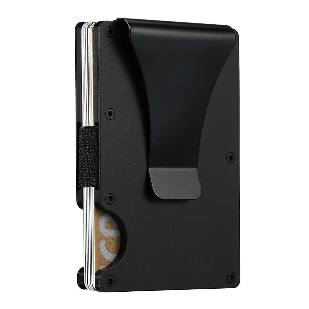 2 Pcs Black Aluminum Alloy RFID Blocking Wallet - Compact, Lightweight Credit Card Holder and Money Clip Main image