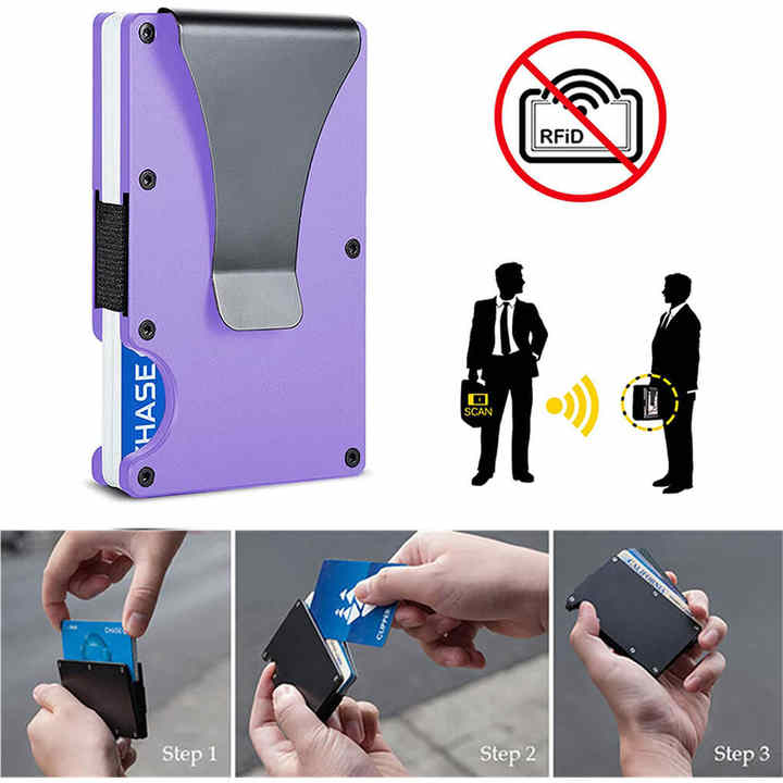 2 Pcs Gold Aluminum Alloy RFID Blocking Wallet - Compact, Lightweight Credit Card Holder and Money Clip