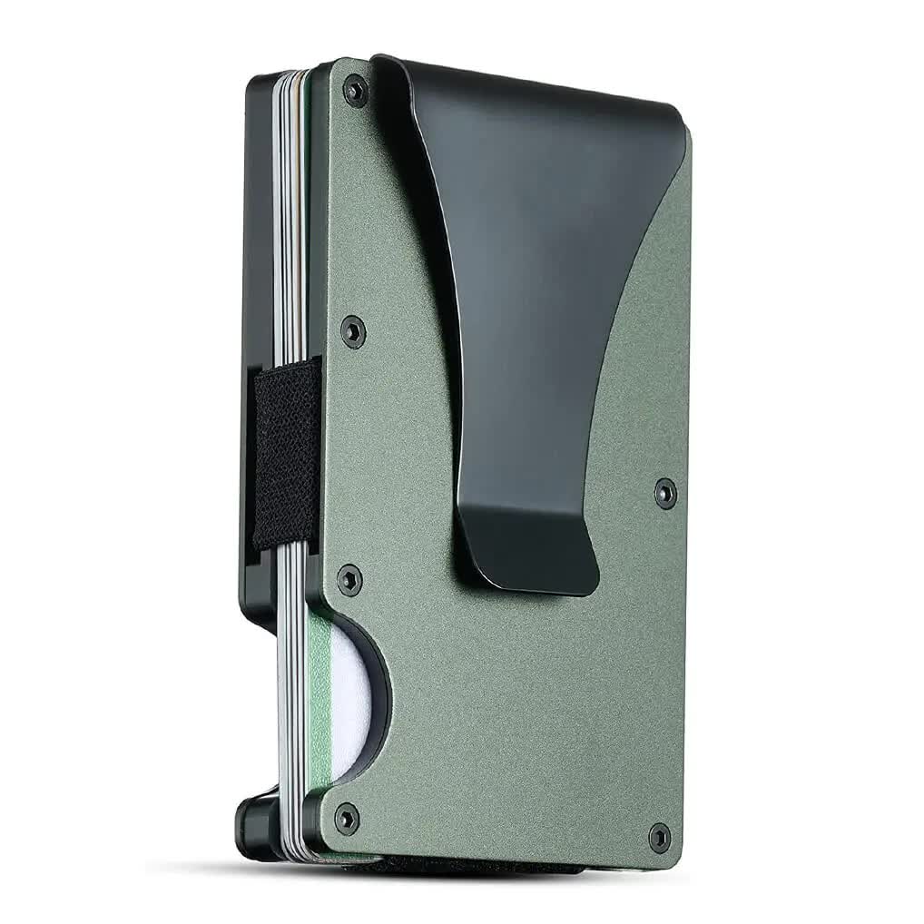 2 Pcs Dark Green Aluminum Alloy RFID Blocking Wallet - Compact, Lightweight Credit Card Holder and Money Clip Main image