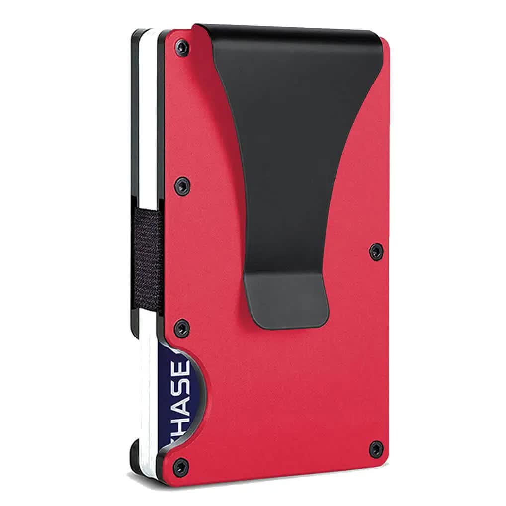 2 Pcs Red Aluminum Alloy RFID Blocking Wallet - Compact, Lightweight Credit Card Holder and Money Clip Main image
