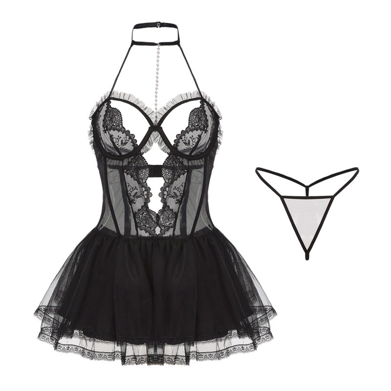 Elosung Sexy Sheer Lace Nightgown Lingerie Set Black Women's Lingerie Elosung Main image