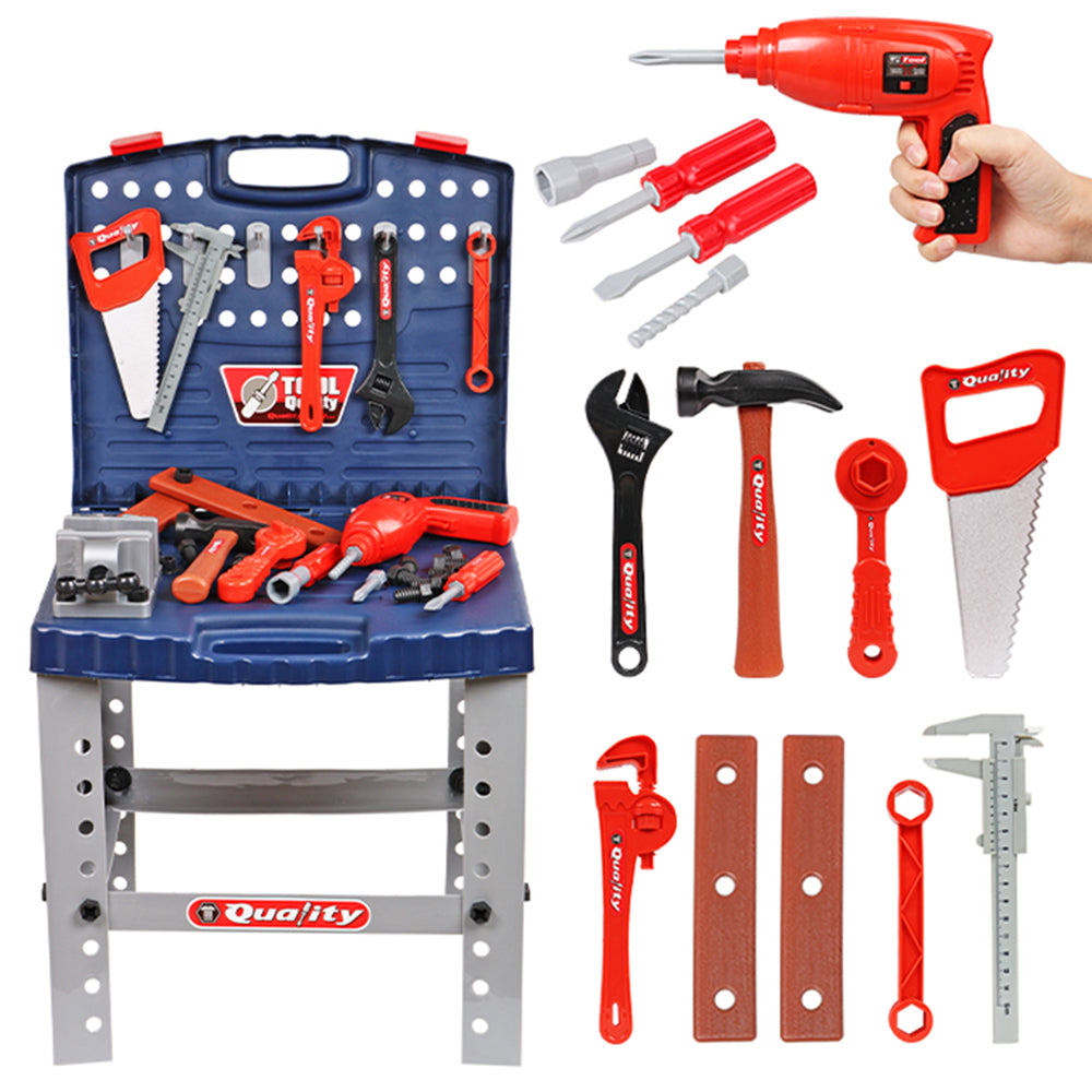 Tool Box Work Bench With Battery Operated Drill Set kids Pretend Play Toy 55pcs Main image