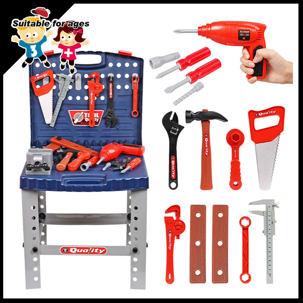 Tool Box Work Bench With Battery Operated Drill Set kids Pretend Play Toy 55pcs Secondary image