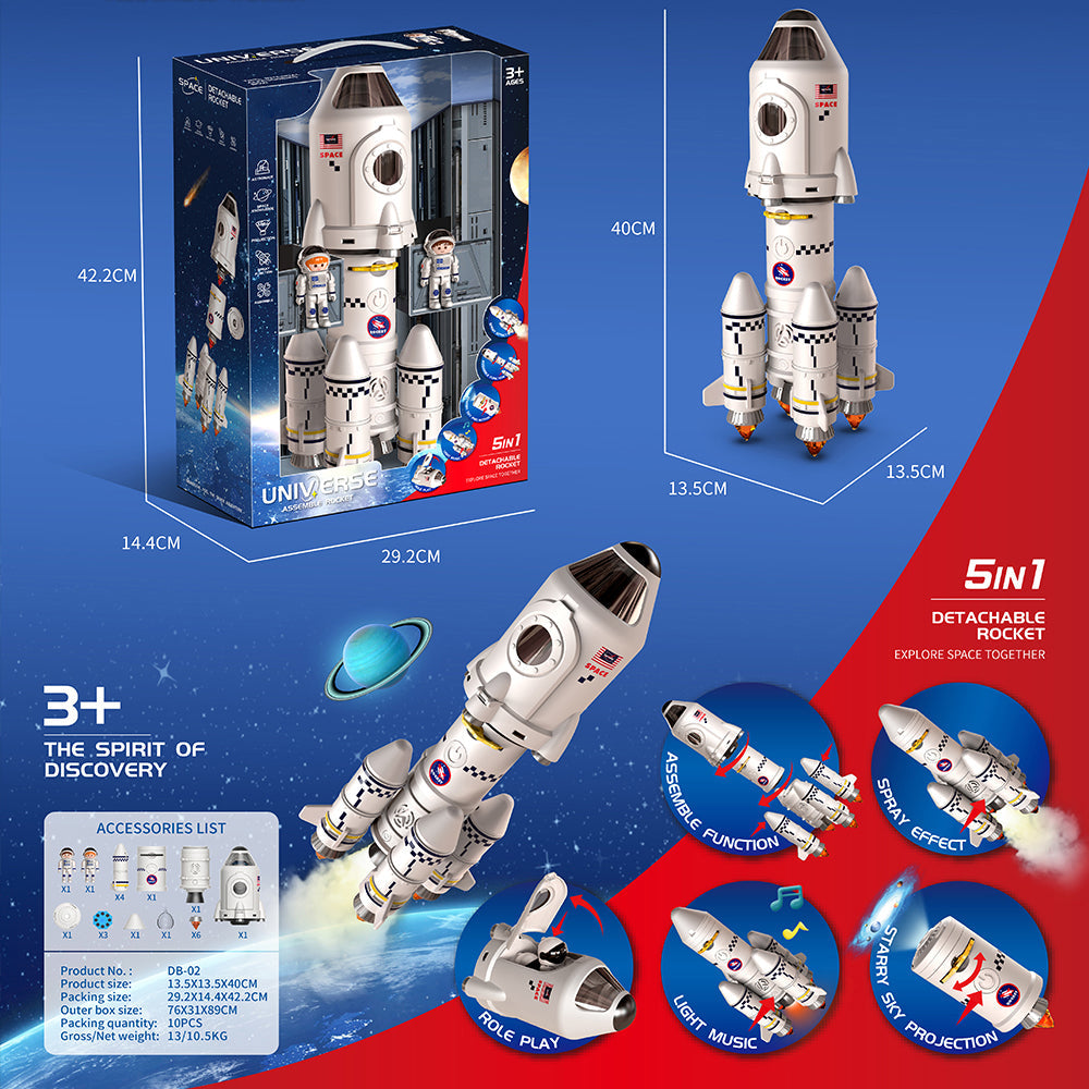 Premium gift box packaging 5in1 Shuttle Rocket Space Toy Projection For 3+Kids 2Astronauts Launcher Lamp AU Main image
