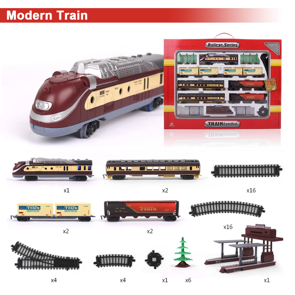 Electric Modern Toy Train Set Vehicle Rail Track Carriages With sound and lighting Kids Main image