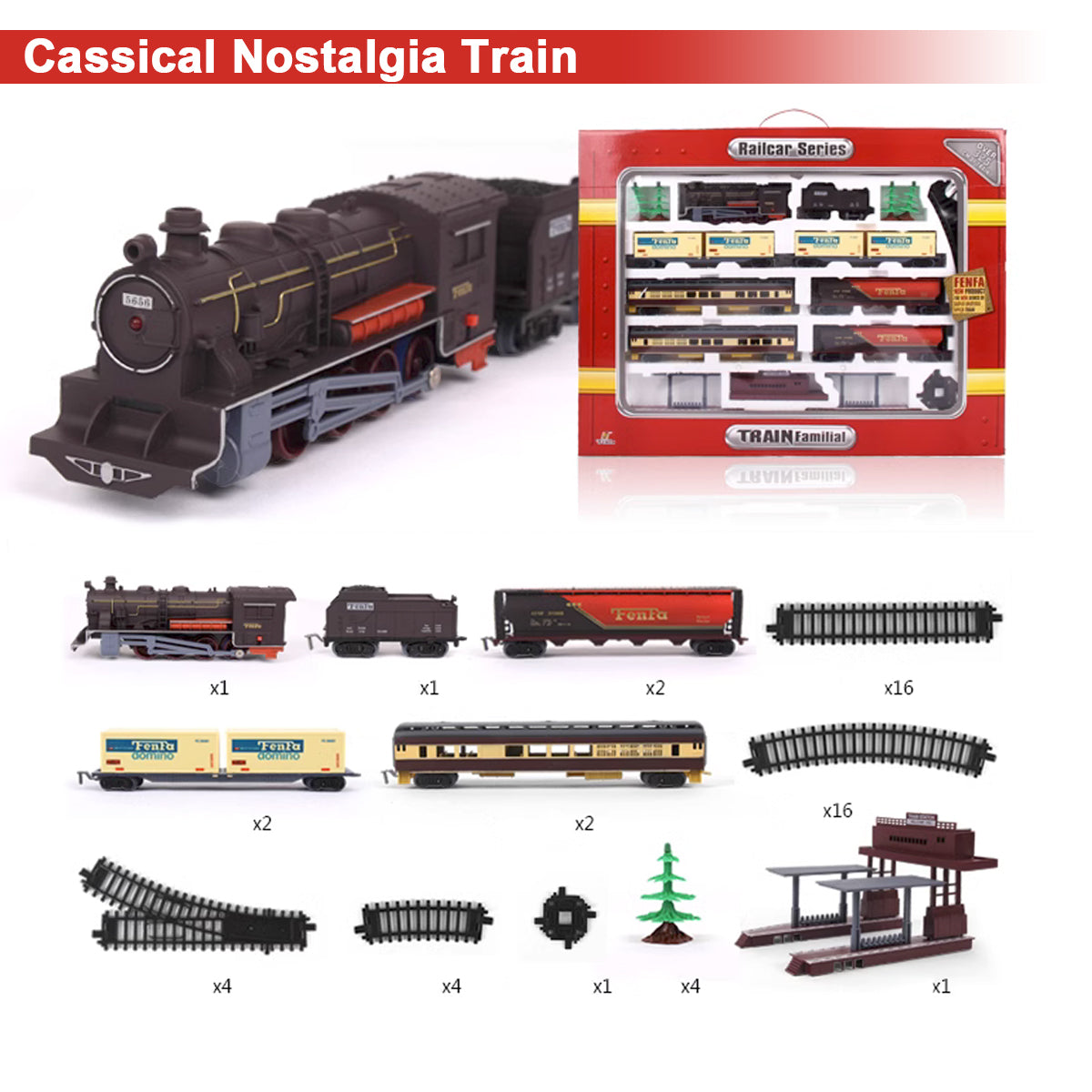 Electric Classic Toy Train Set Vehicle Rail Track Carriages Kids Main image