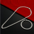 Figaro Chain Bracelet & Necklace Set 4mm
