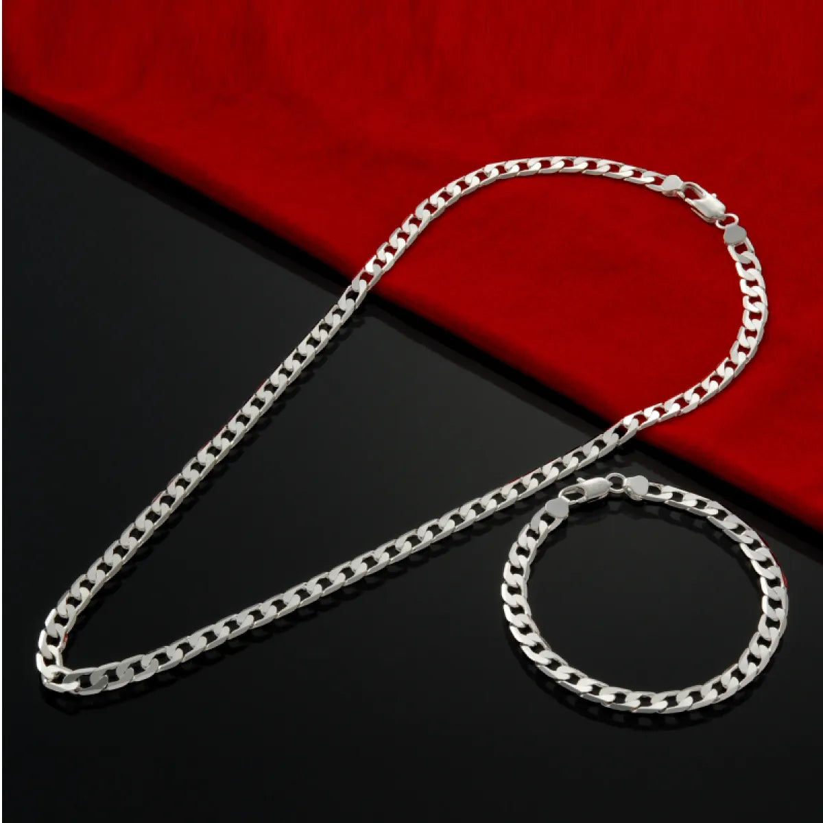 Figaro Chain Bracelet & Necklace Set 4mm