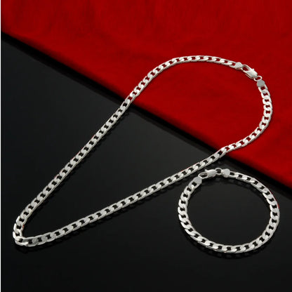 Figaro Chain Bracelet & Necklace Set 4mm