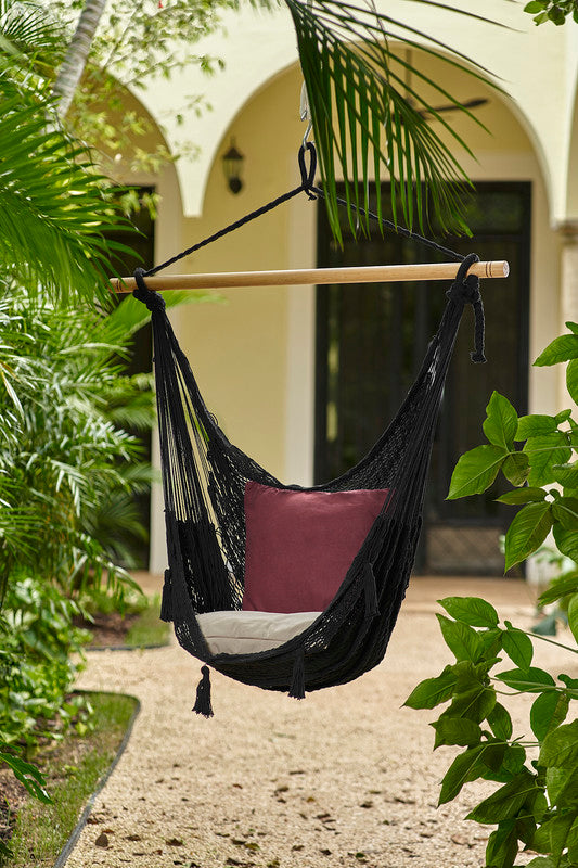 Mayan Legacy Extra Large Outdoor Cotton Mexican Hammock Chair in Black Colour Main image