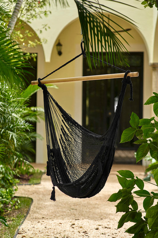 Mayan Legacy Extra Large Outdoor Cotton Mexican Hammock Chair in Black Colour Secondary image