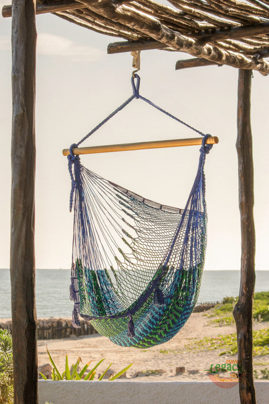 Mayan Legacy Extra Large Outdoor Cotton Mexican Hammock Chair in Caribe Colour Main image