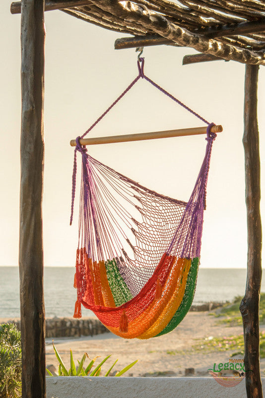 Mayan Legacy Extra Large Outdoor Cotton Mexican Hammock Chair in Rainbow Colour Secondary image