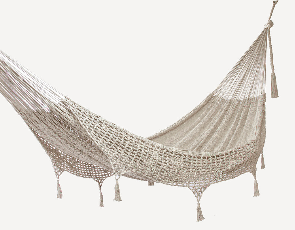 Outdoor undercover cotton Mayan Legacy hammock with hand crocheted tassels King Size Marble Secondary image
