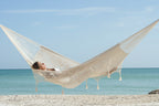 Outdoor undercover cotton Mayan Legacy hammock with hand crocheted tassels King Size Marble