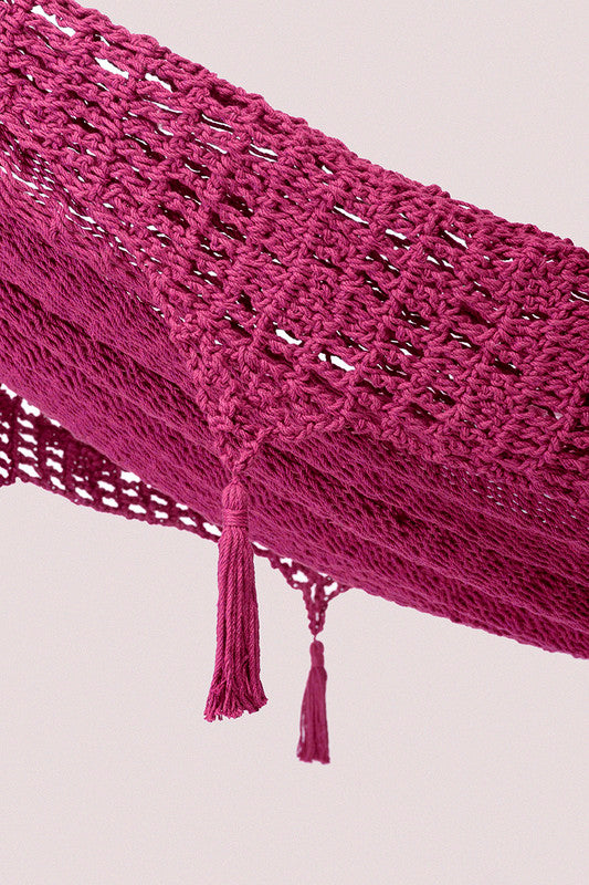 Outdoor undercover cotton Mayan Legacy hammock with hand crocheted tassels King Size Mexican Pink Main image